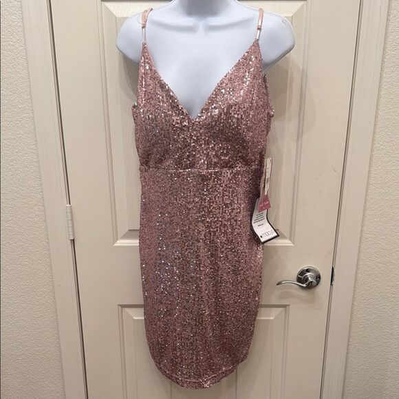 Emerald Sundae Pink Sequins Mini Cocktail Dress Padded Bra Adjustable Strap XXL - Picture 3 of 16